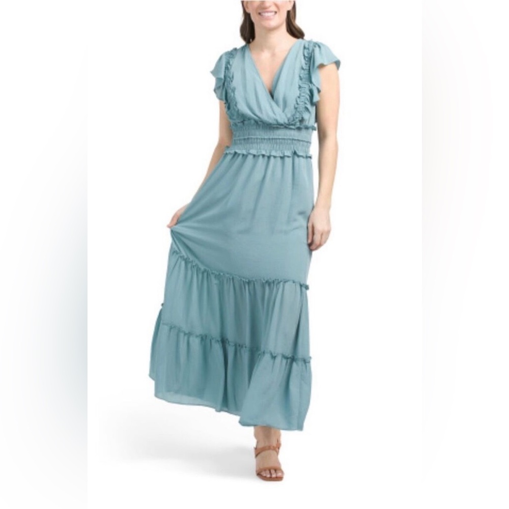 Max Studio NWT Flutter Sleeve Boho Trendy Summer Maxi Dress Mint green Small
